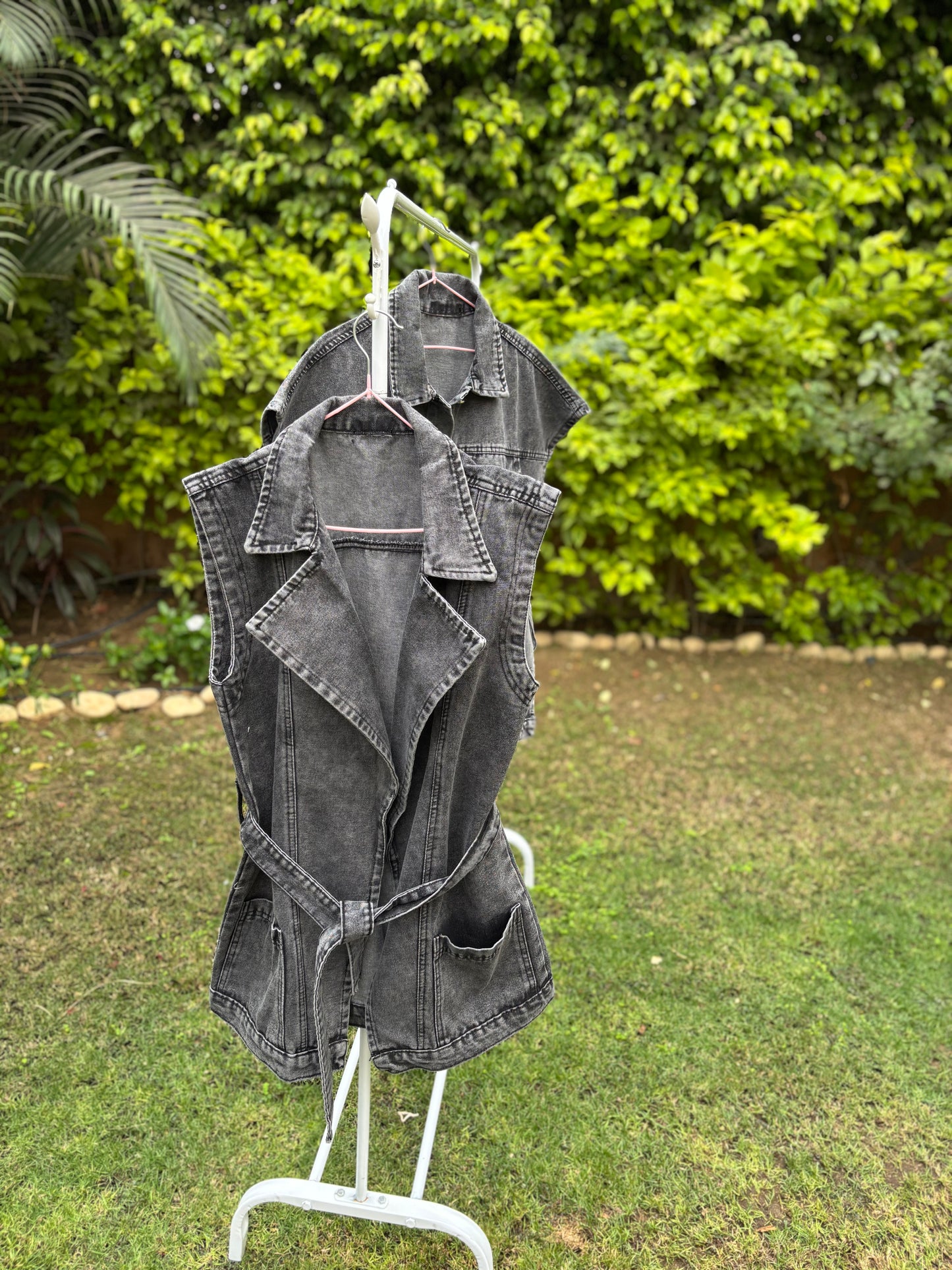 Textured Denim Wrapped Vest