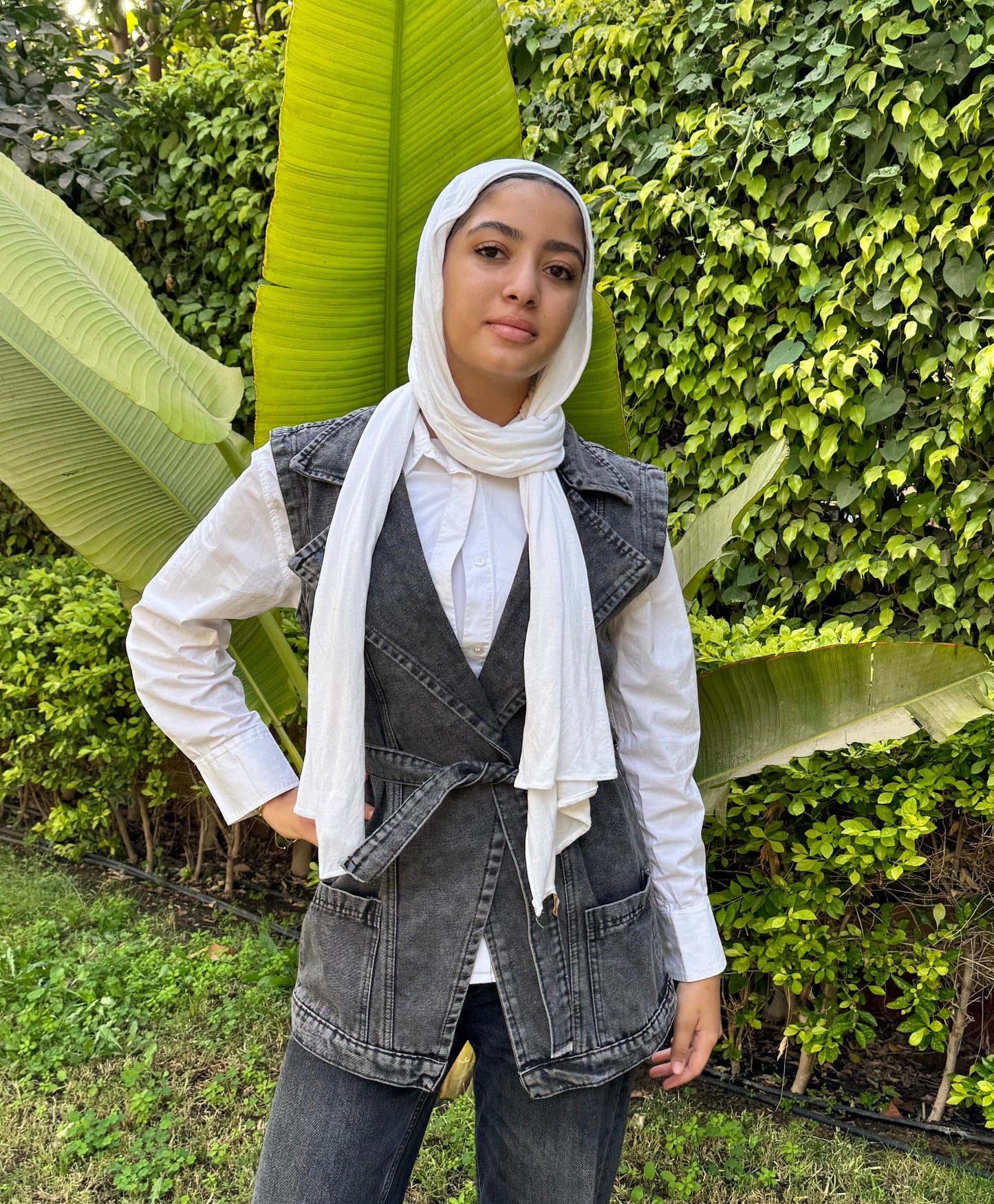 Textured Denim Wrapped Vest