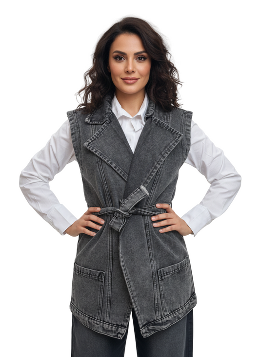 Textured Denim Wrapped Vest