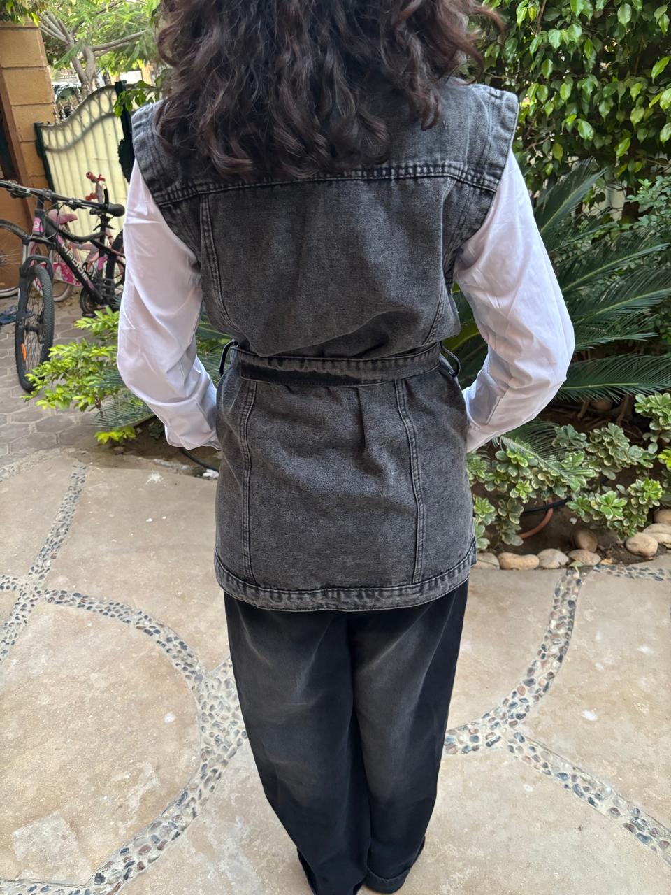 Textured Denim Wrapped Vest