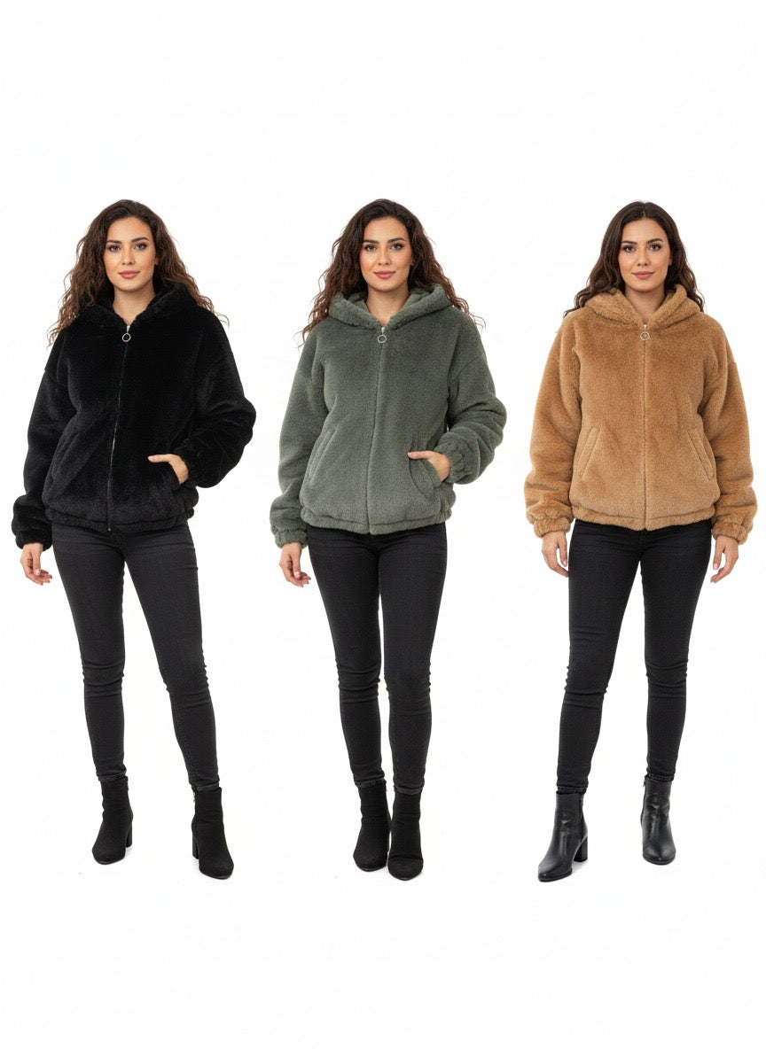 Teddy Fleece Hooded Zip-Up