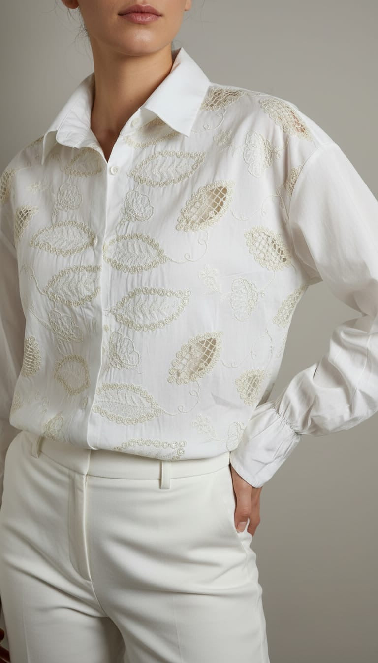 Teena Embroidered Button-Down Blouse