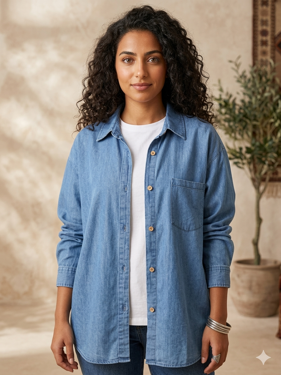 Magy plane white blue denim shirt