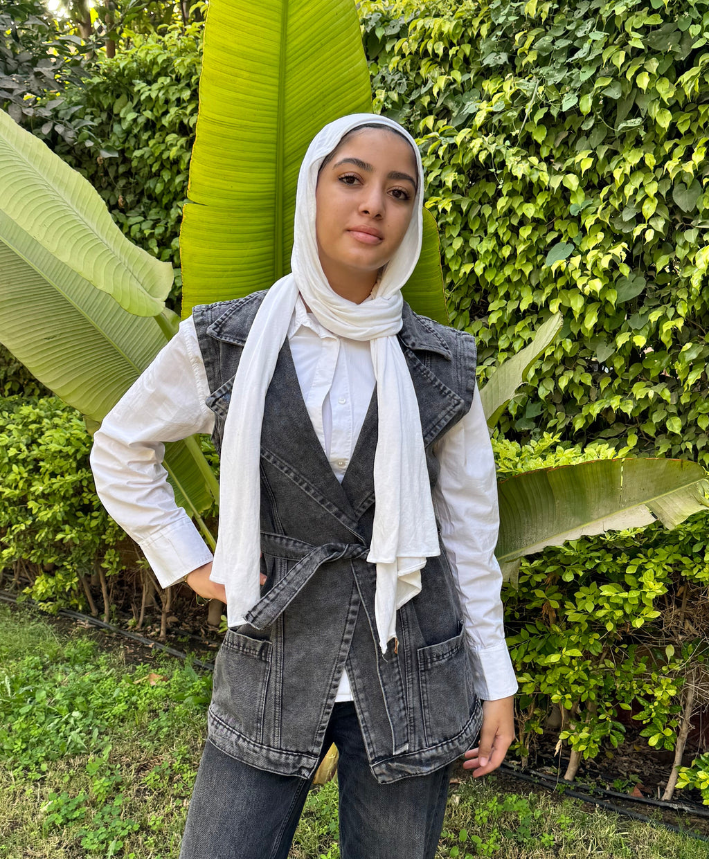Textured Denim Wrapped Vest
