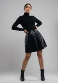 Nina Plissé Leather Short Skirt
