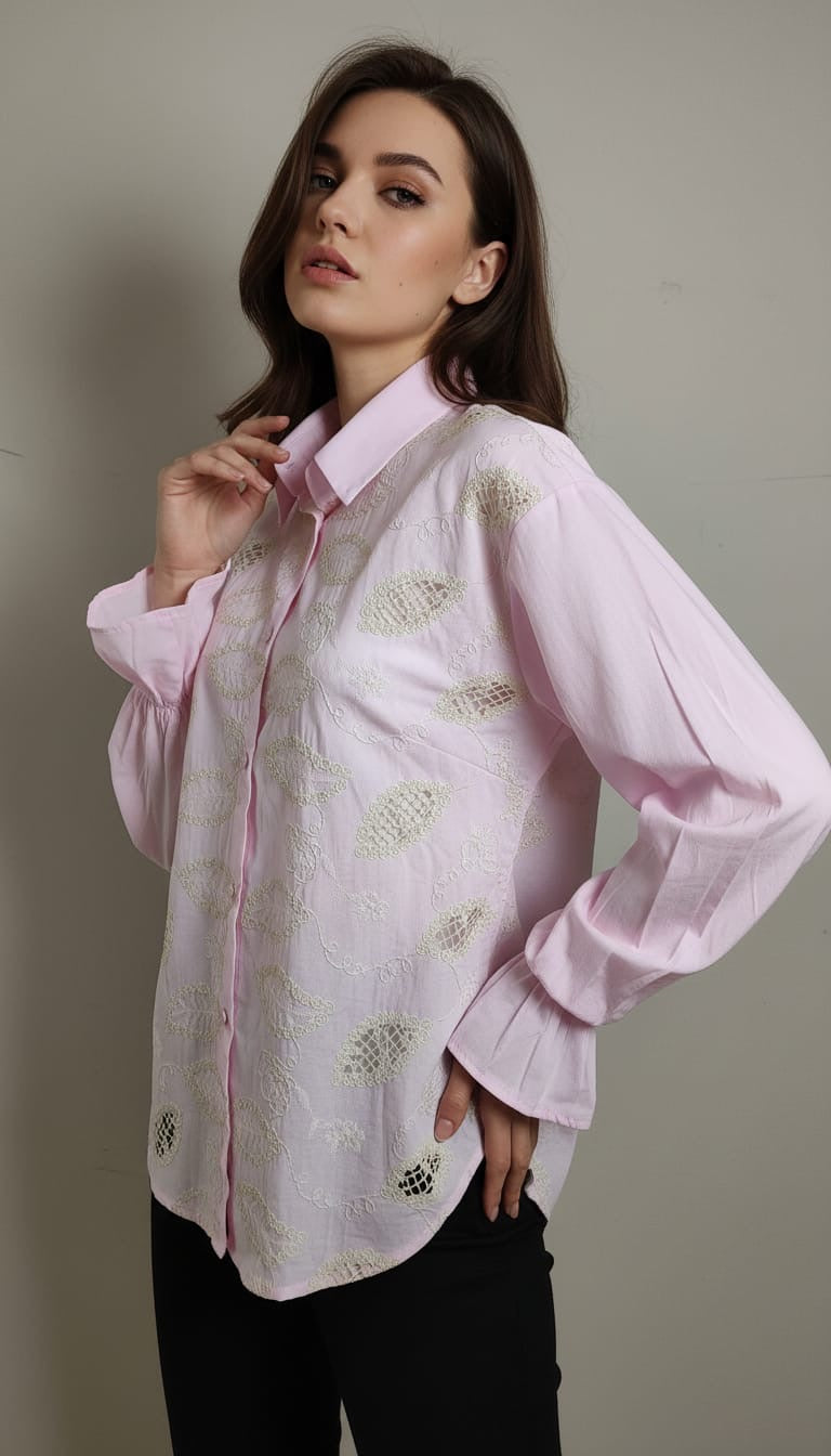 Teena Embroidered Button-Down Blouse
