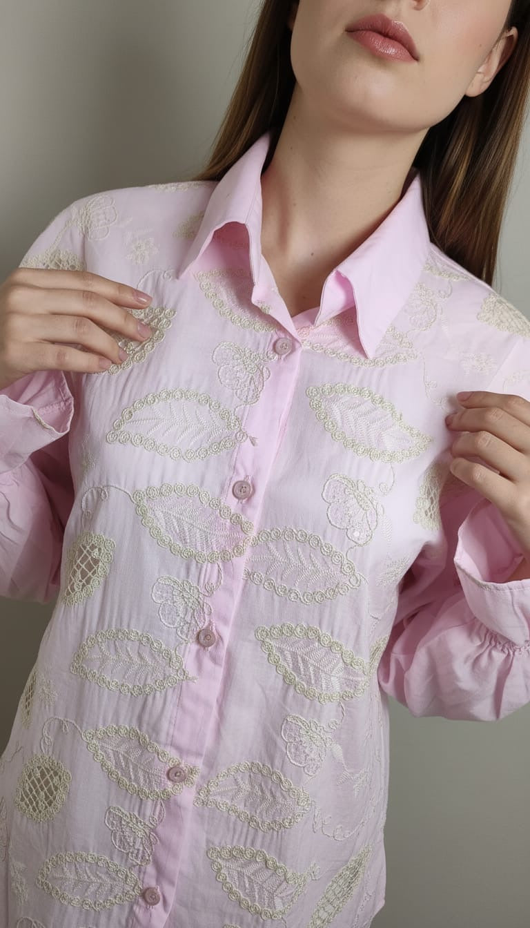Teena Embroidered Button-Down Blouse