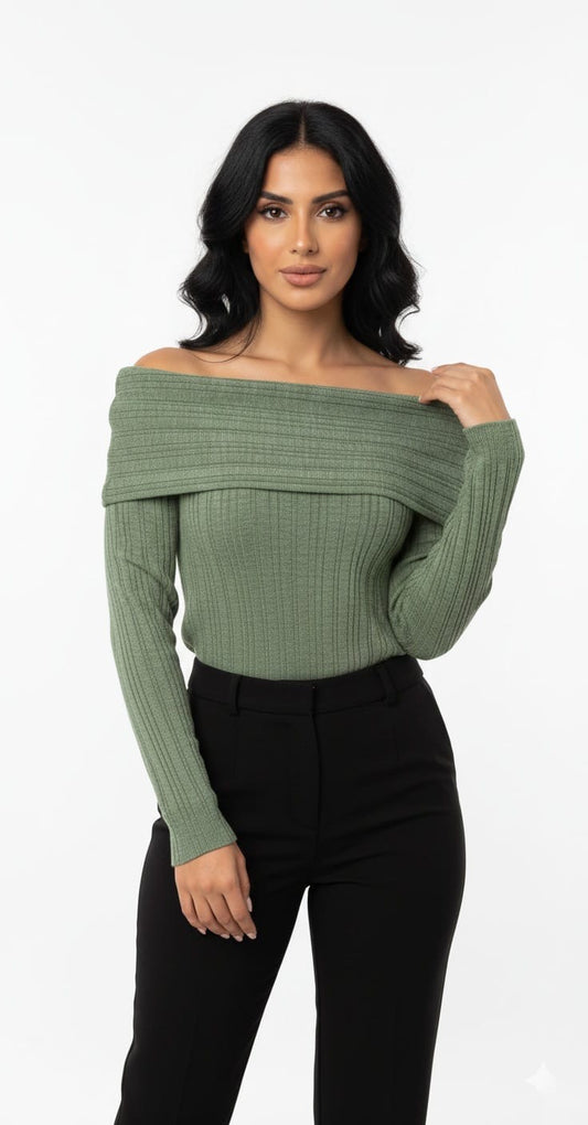Irma ribbed off-shoulder knit top