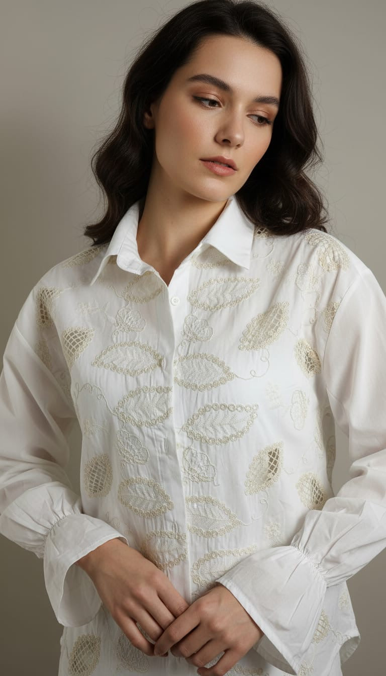 Teena Embroidered Button-Down Blouse