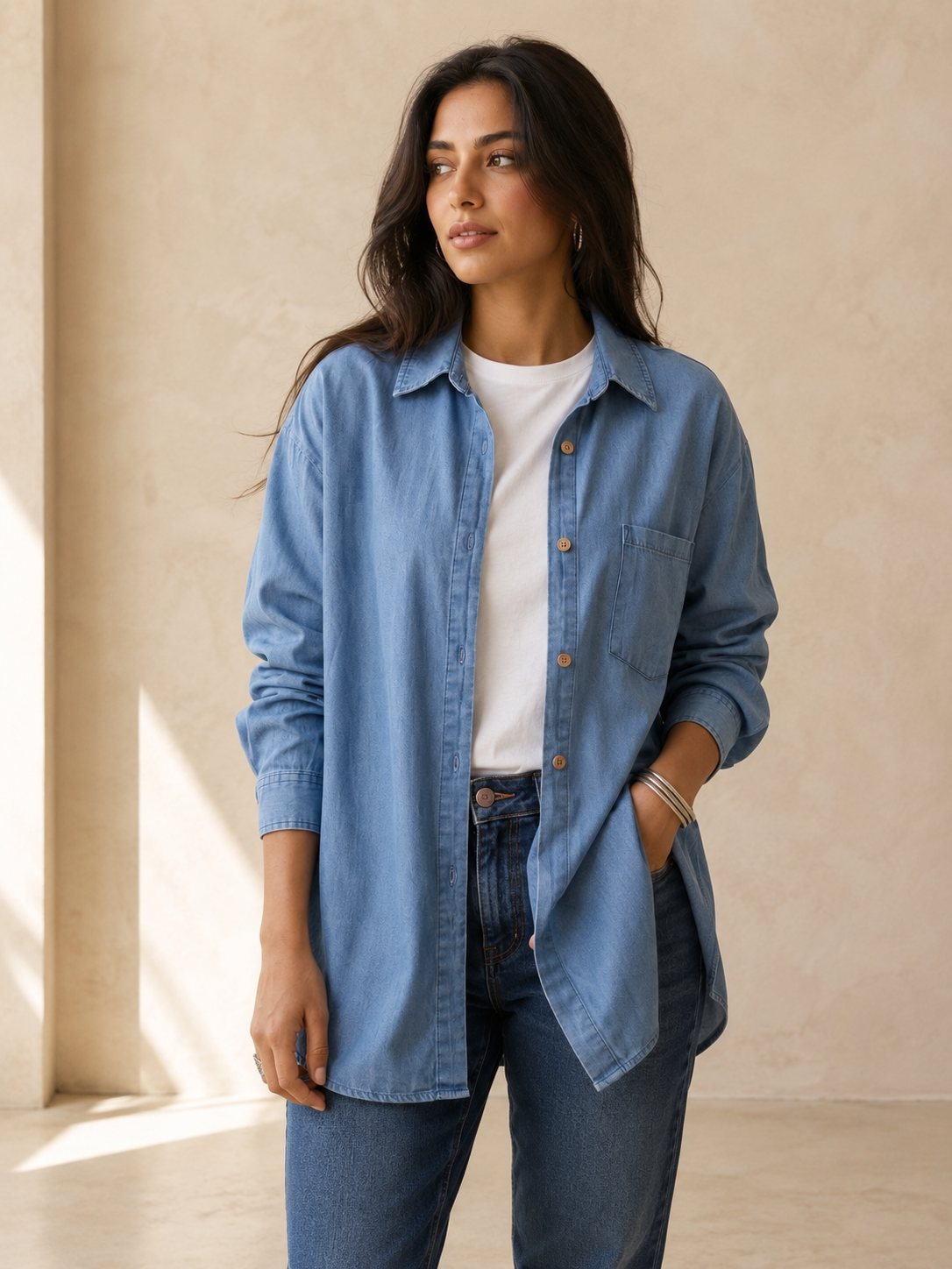 Magy plane white blue denim shirt