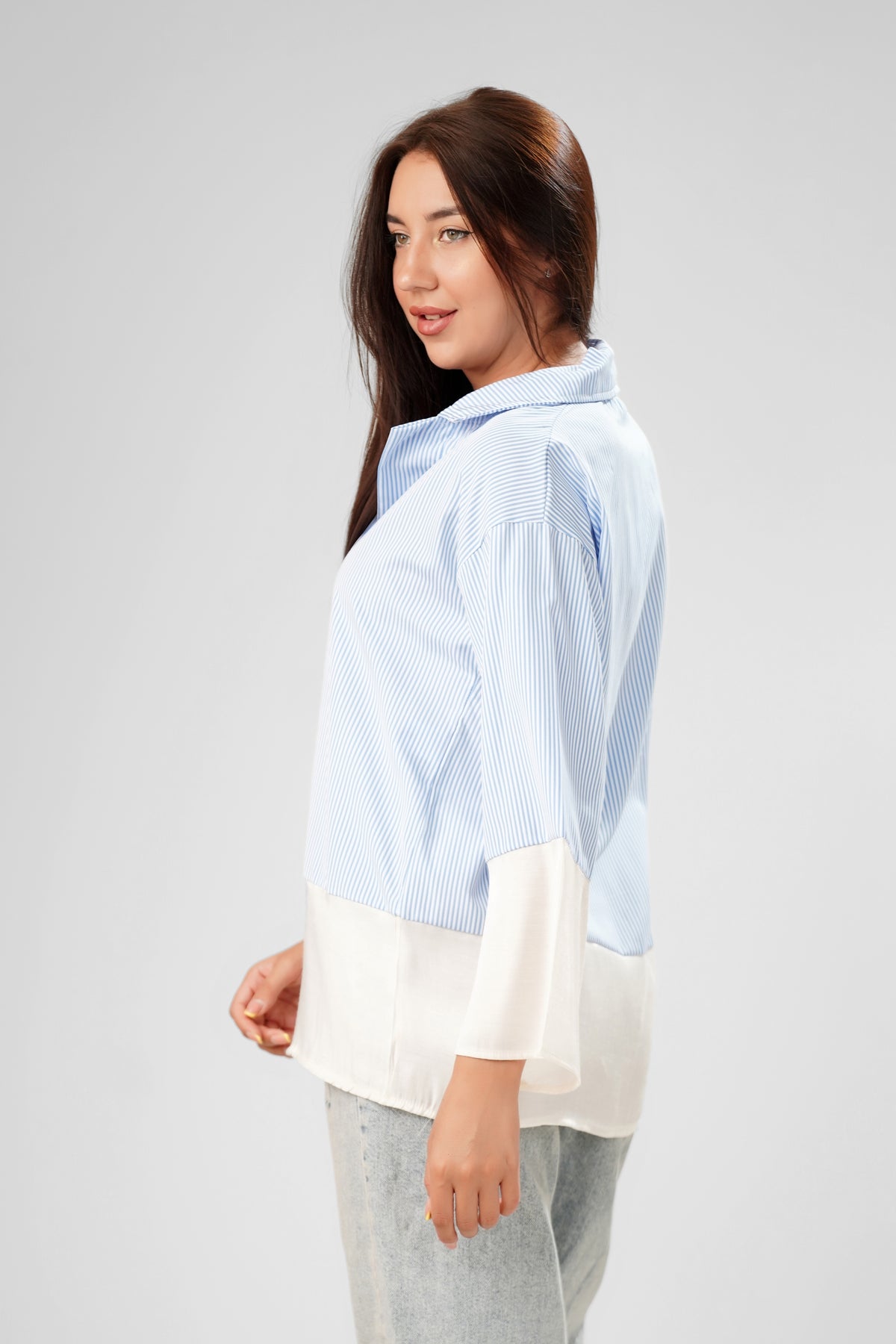 Striped Satin-Trim Tunic Shirt