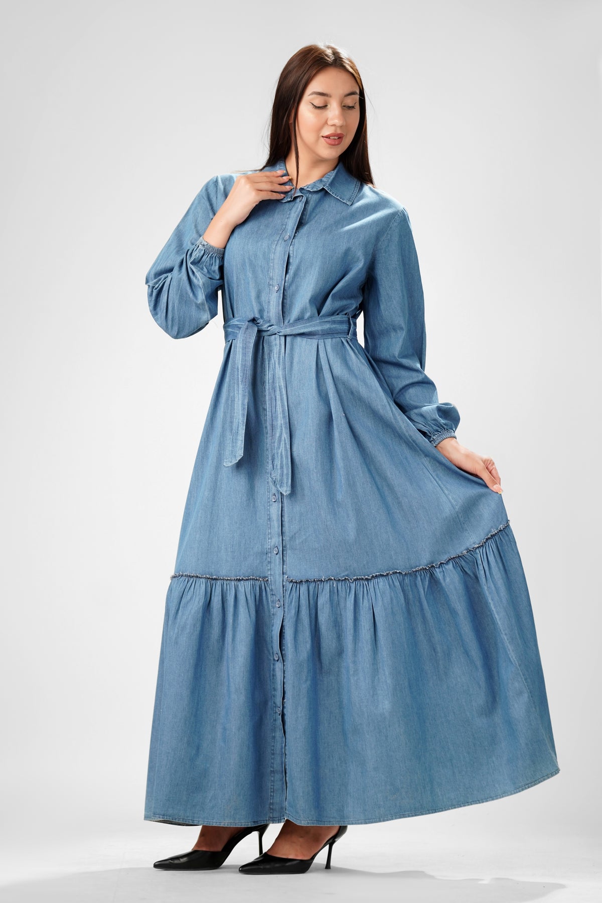 The Riviera Belted Chambray Maxi