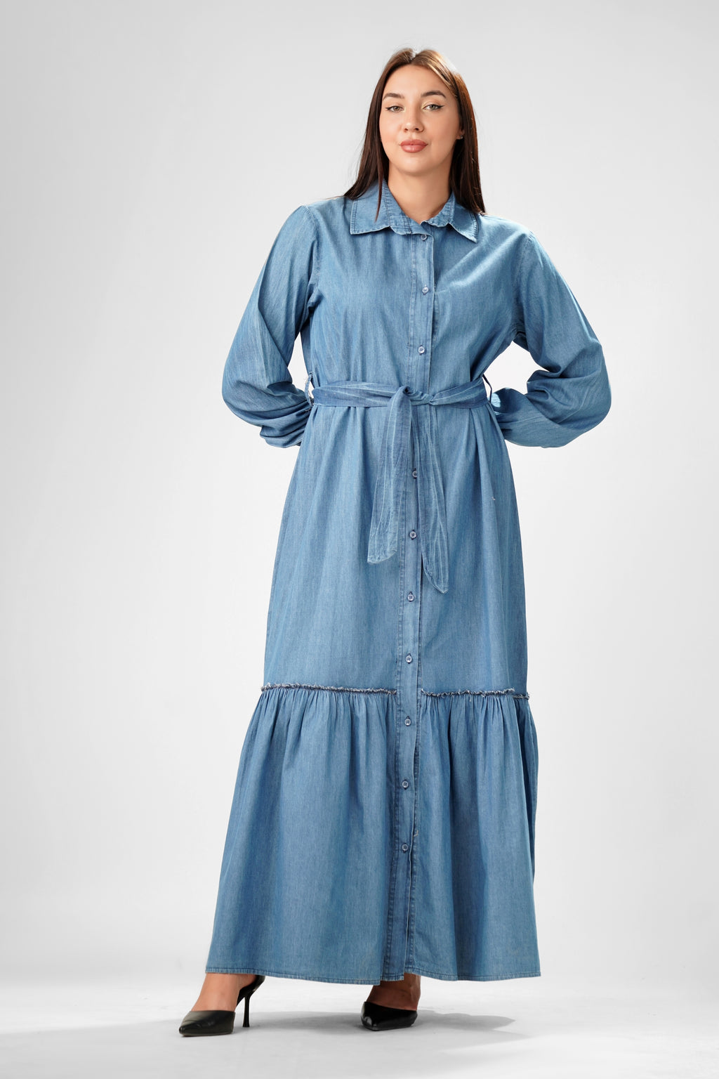 The Riviera Belted Chambray Maxi