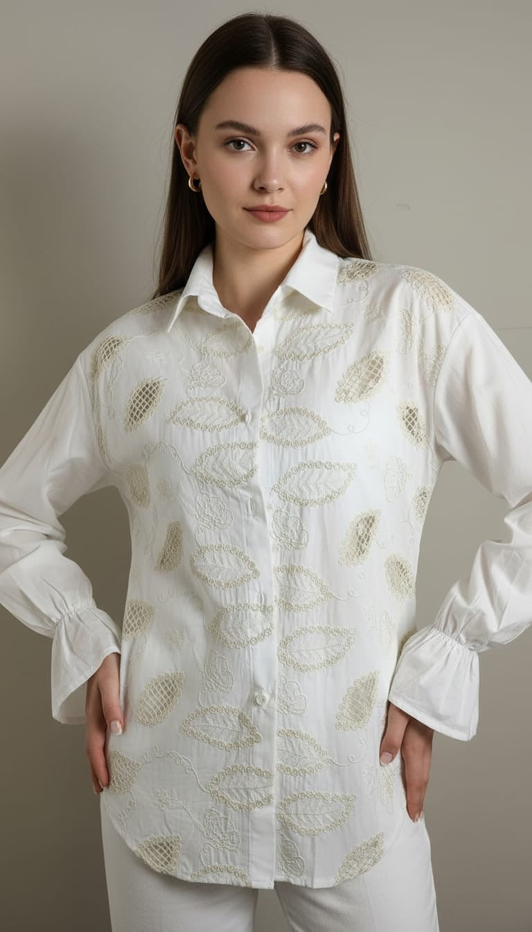 Teena Embroidered Button-Down Blouse