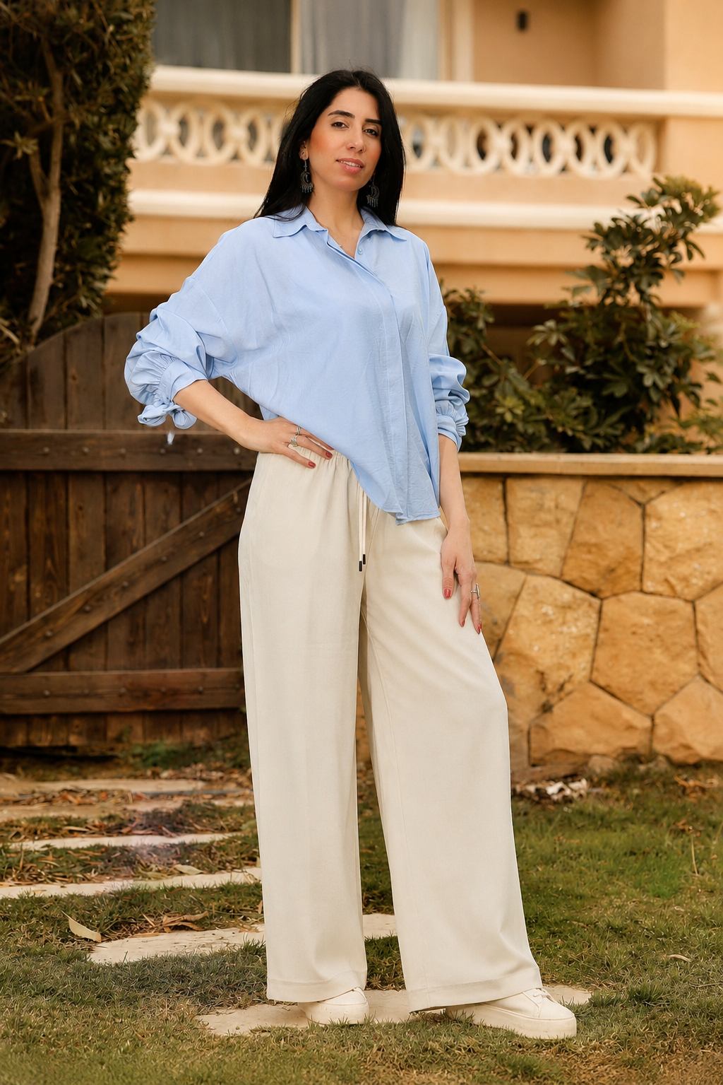 Relaxed Fit Linen Wide-Leg Trousers