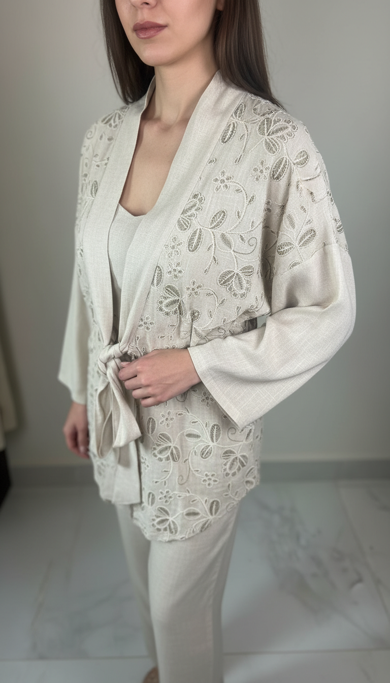 Floral Embroidered Wrap Ensemble