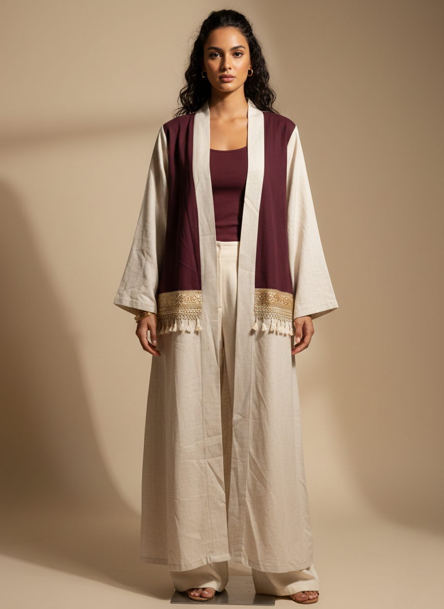 Andalouse Linen Burgundy Kaftan