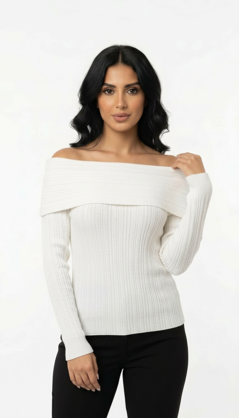 Irma ribbed off-shoulder knit top