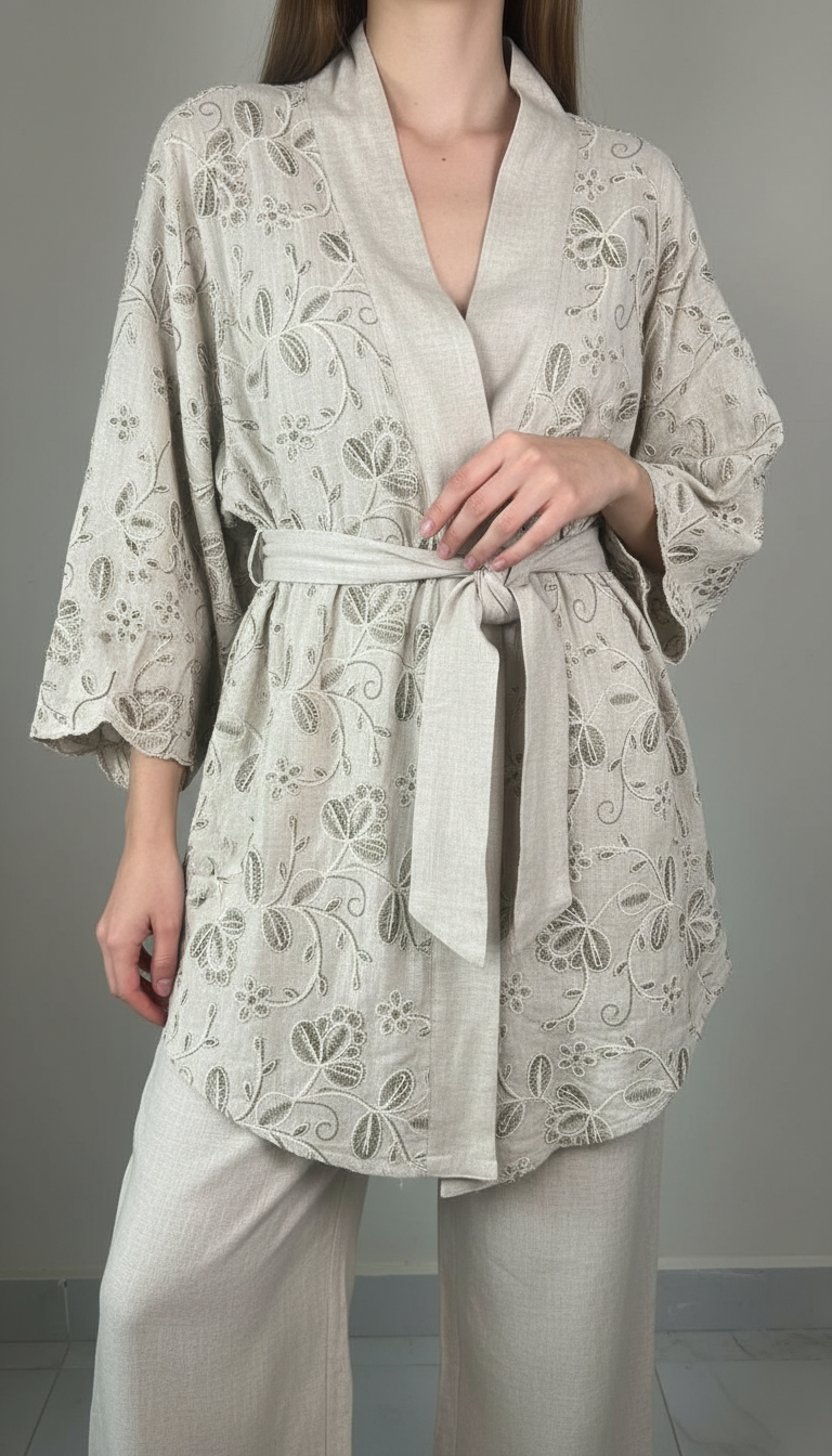 Floral Embroidered Wrap Ensemble