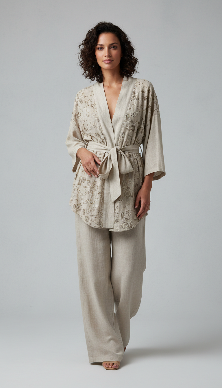 Floral Embroidered Wrap Ensemble