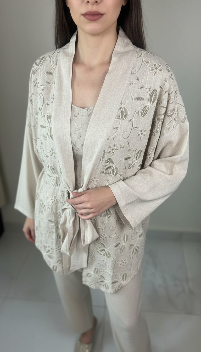 Floral Embroidered Wrap Ensemble