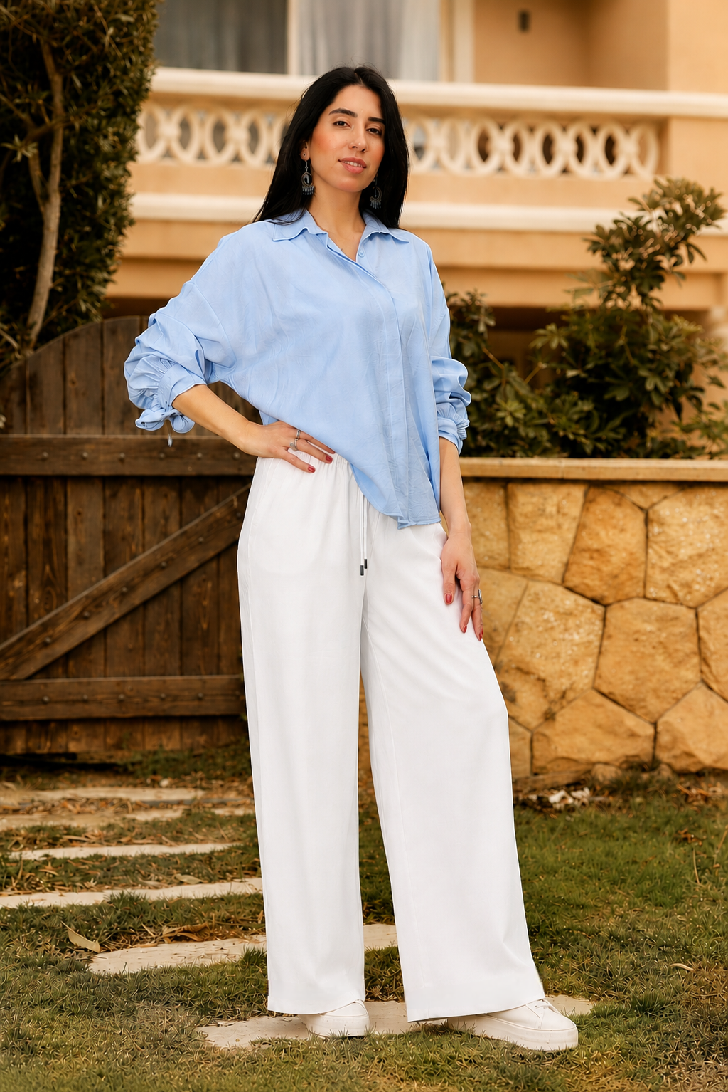 Relaxed Fit Linen Wide-Leg Trousers